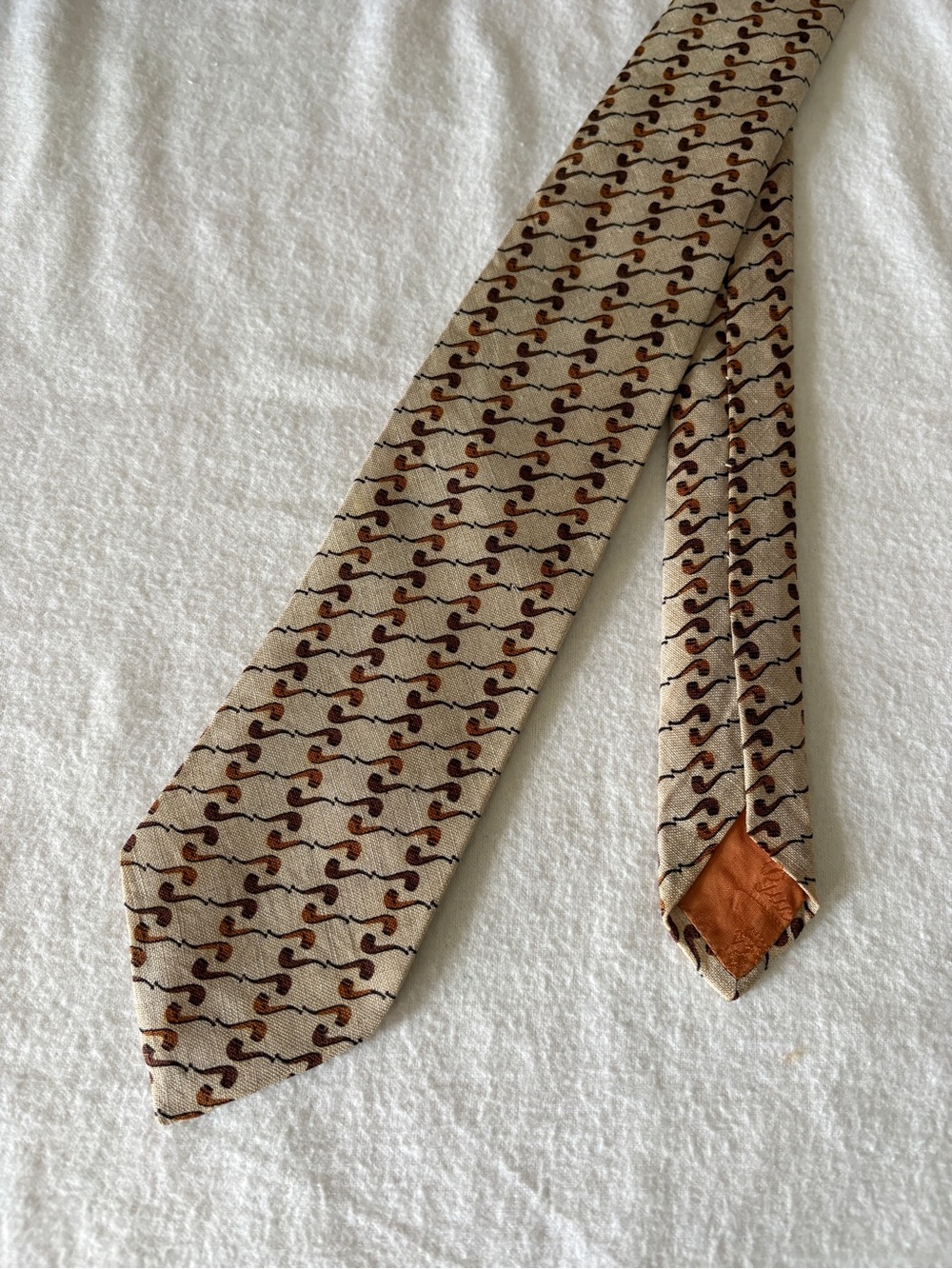 Vintage GUCCI 100% Linen Tie Cream w Retro Smoking Pipe Pattern VGUC Italy